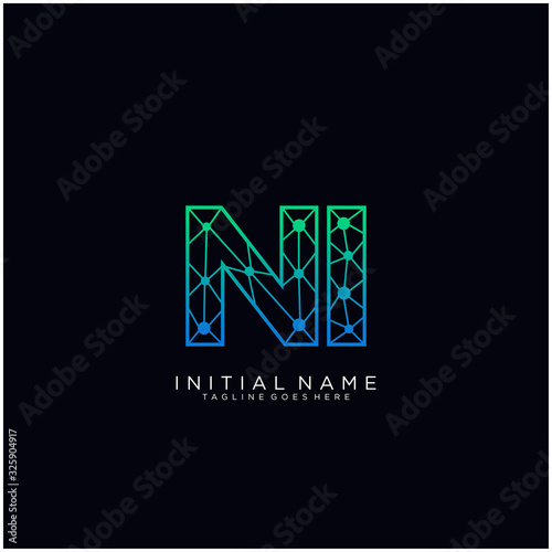 Letter NI abstract line art logo template.