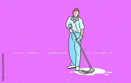 young man mopping up spill