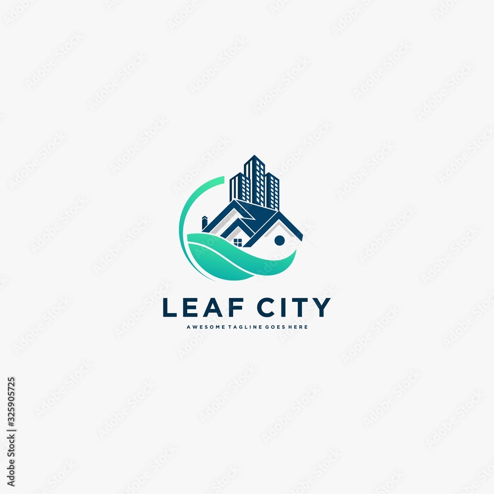 Vector Logo Illustration Leaf City Real Estate Style