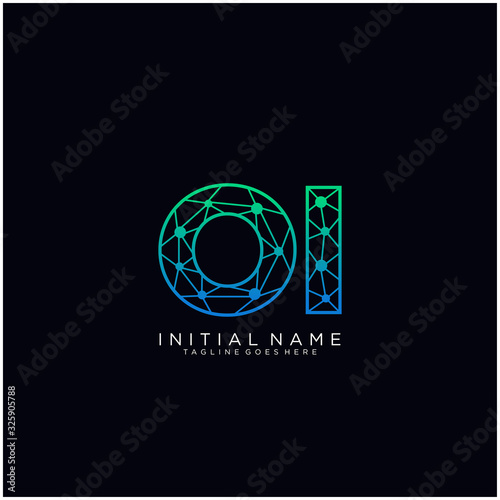 Letter OI abstract line art logo template.