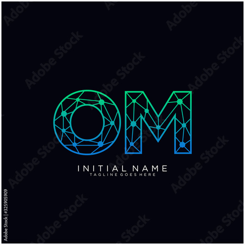 Letter OM abstract line art logo template.
