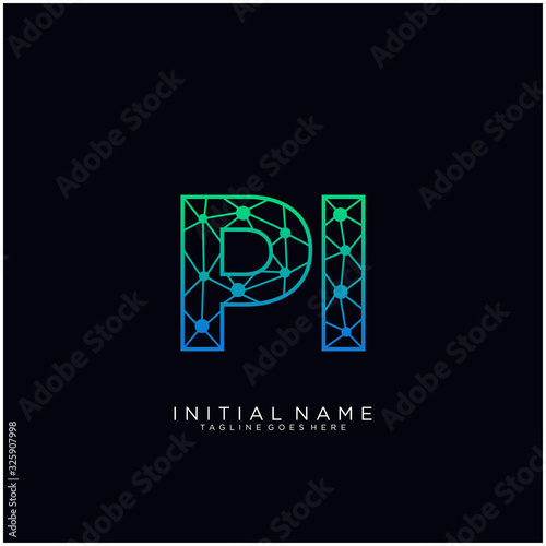 Letter PI abstract line art logo template.