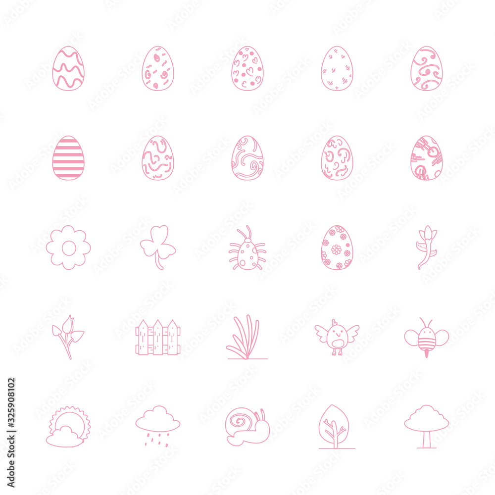 Happy easter line style icon set vector design Happy easter line style icon set vector design
