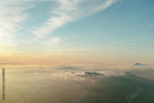 aerial sunset view over Mt. Yotei, Niseko