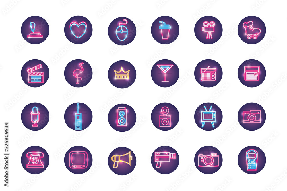 neon style icon set vector design neon style icon set vector design