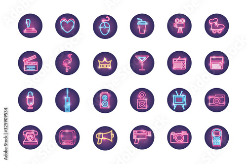 neon style icon set vector design