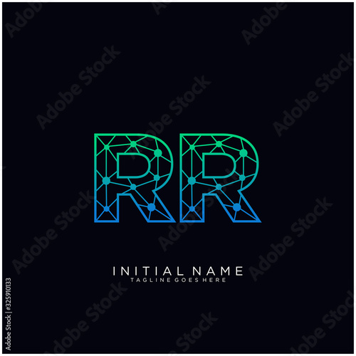 Letter RR abstract line art logo template.