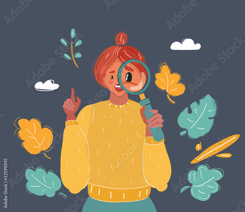 Surprised woman looking through a magnifying glass