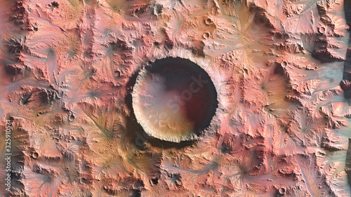 Photos Mars Planet, Crater top view 3d illustration