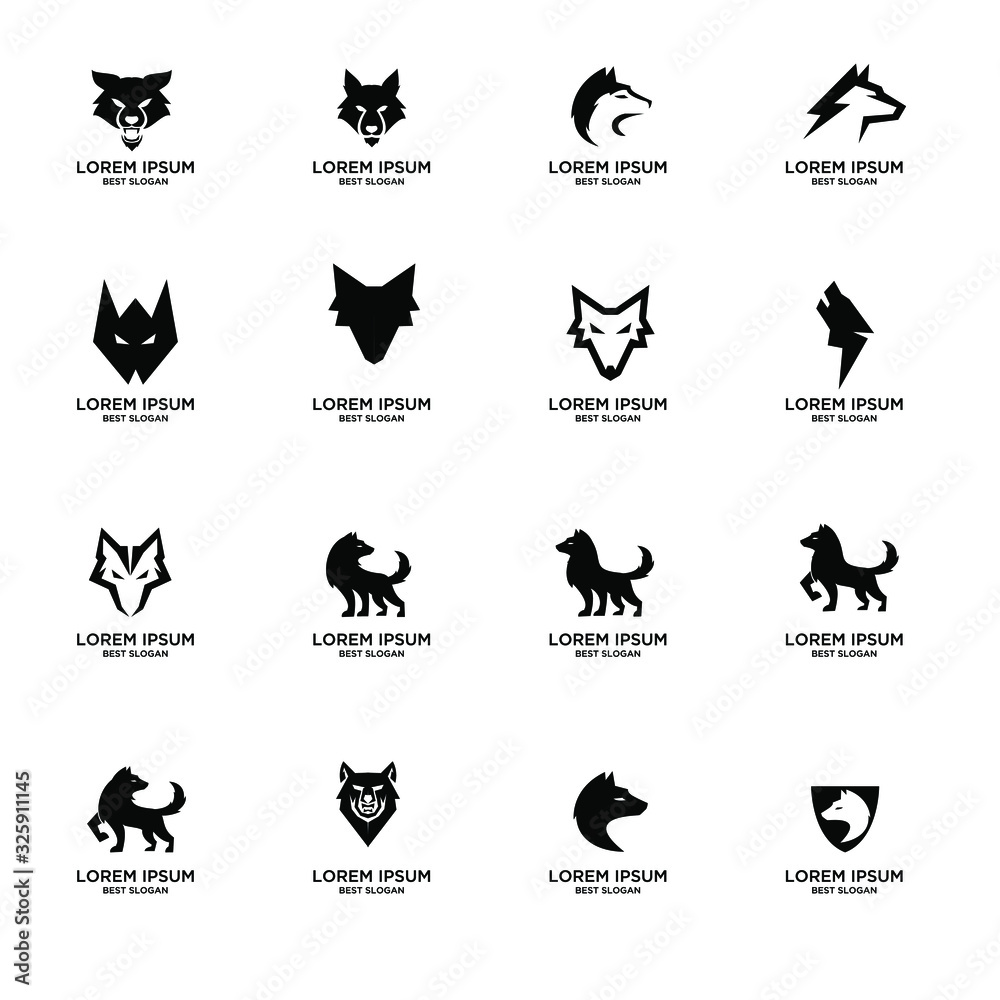 Fototapeta set of collection wolf head animal modern black logo template