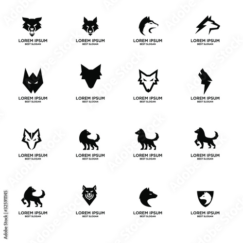 set of collection wolf head animal modern black logo template