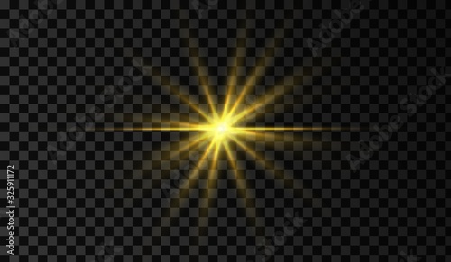 Lens flare. Light glow effect. Gold sparkle and glare object. Isolated vector illustration on transparent background.