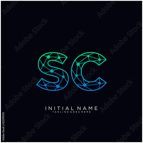 Letter SC abstract line art logo template.