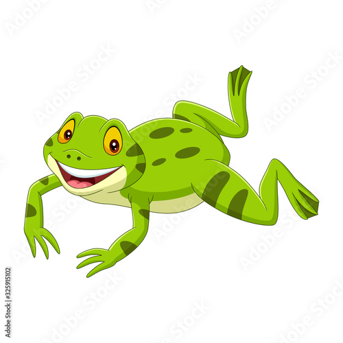 Cartoon happy green frog jumping