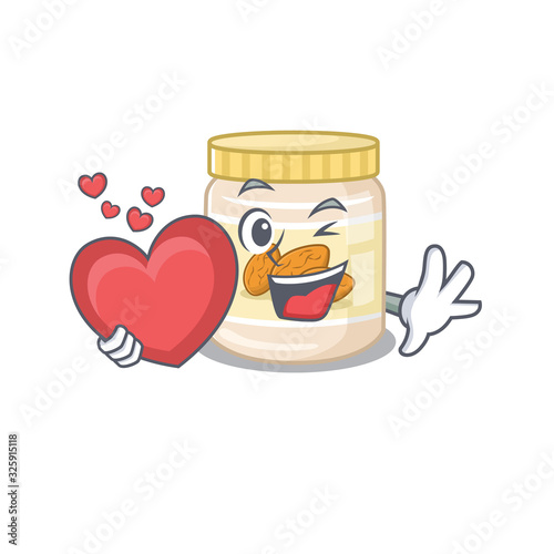 Romantic almond butter cartoon picture holding a heart