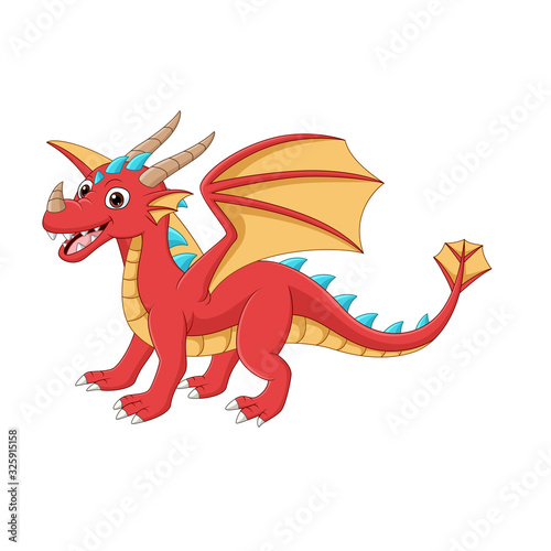 Cartoon happy red dragon on white background