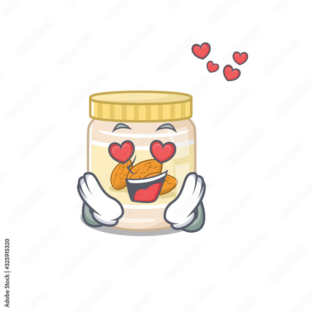 Romantic falling in love almond butter cartoon character concept Romantic falling in love almond butter cartoon character concept