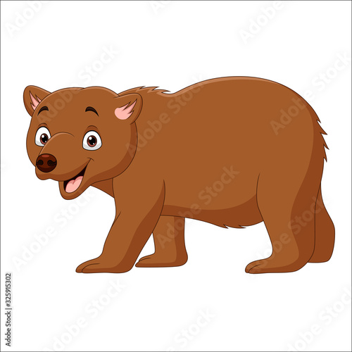 Cartoon brown bear walking isolated on white background