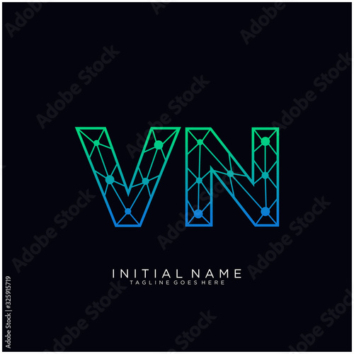 Letter VN abstract line art logo template.
