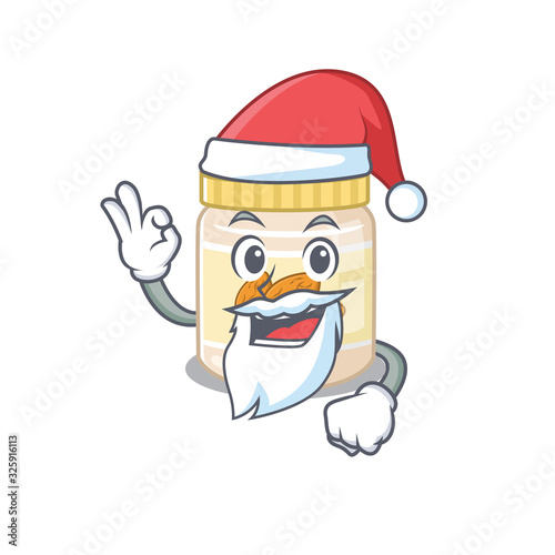 Almond butter in Santa cartoon character style with ok finger © kongvector