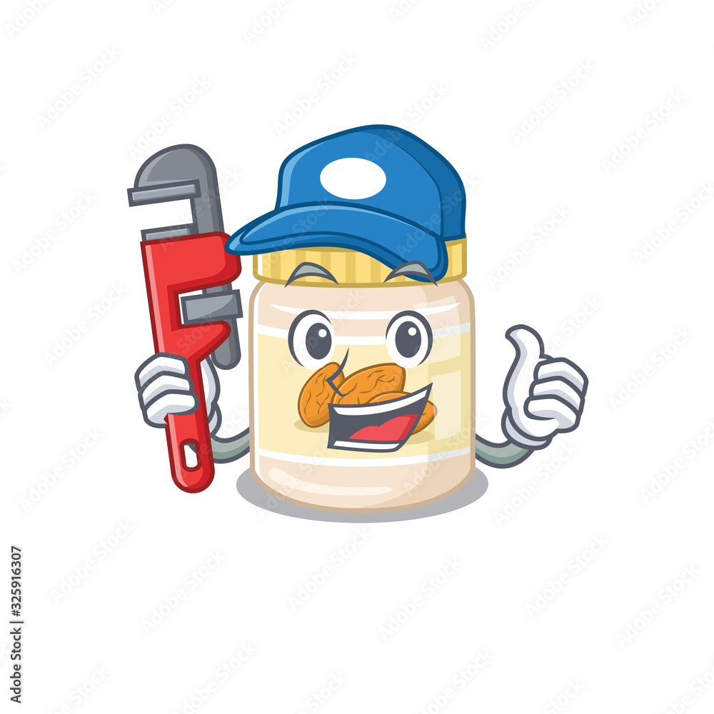 A cute picture of almond butter working as a Plumber