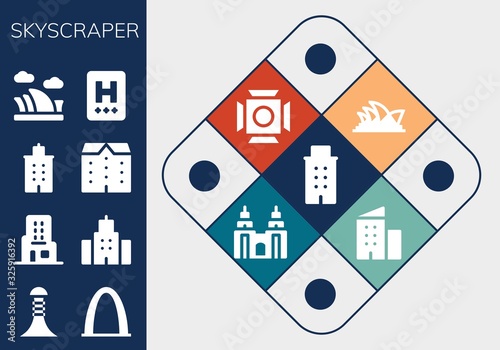 Modern Simple Set of skyscraper Vector filled Icons