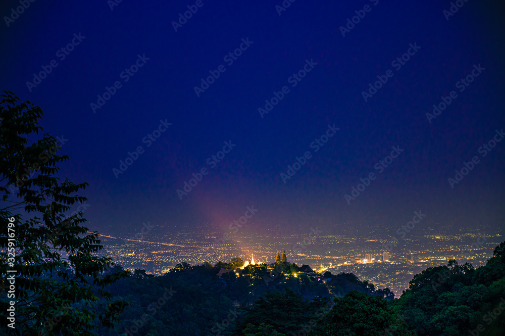 sunset amazing view point doi suthep and city view city light chiang mai thailand 2020