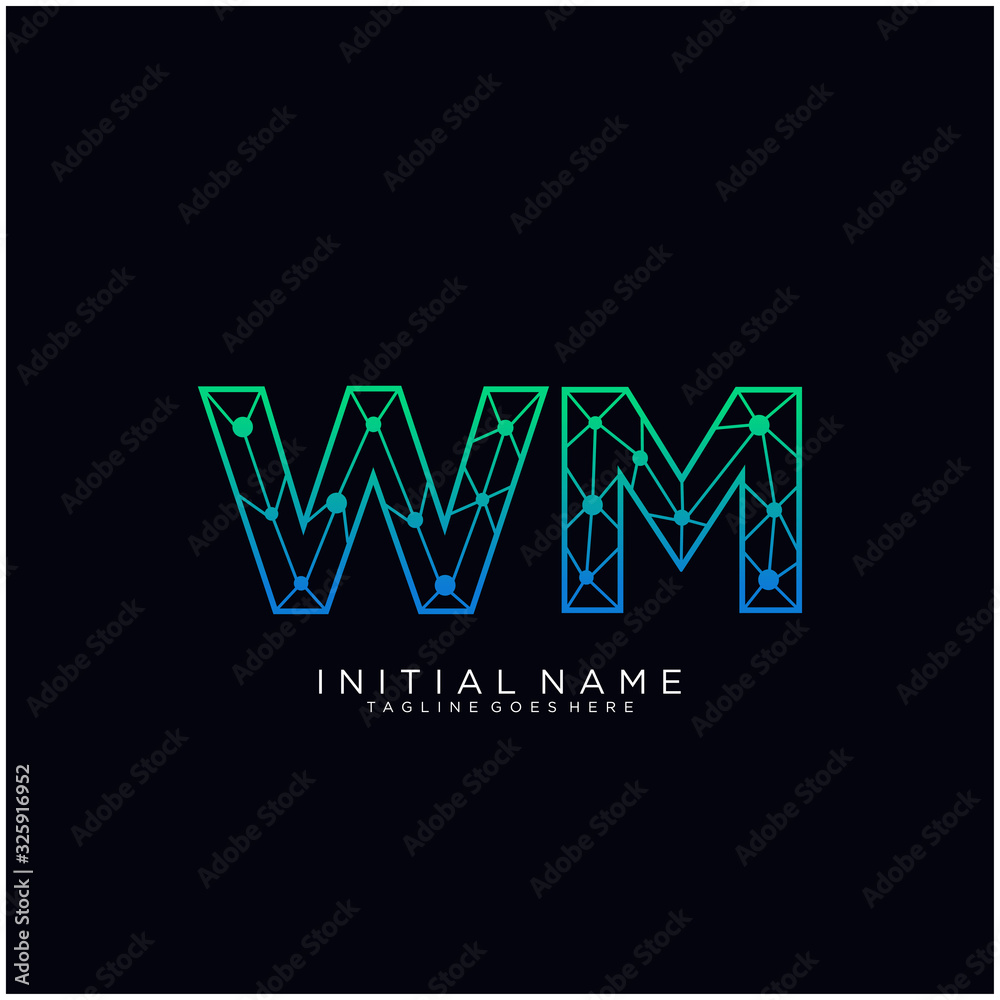 Letter WM abstract line art logo template.