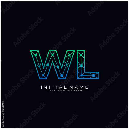 Letter WL abstract line art logo template.