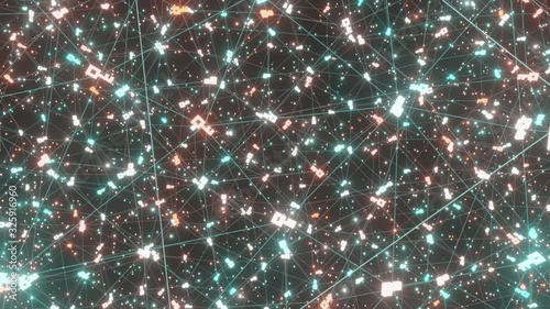 Abstract line lighting frame structure pattern wireframe polygon futuristic particle Key icon 3D rendering, Privacy and security digital technology on black background animation 4K, copy space