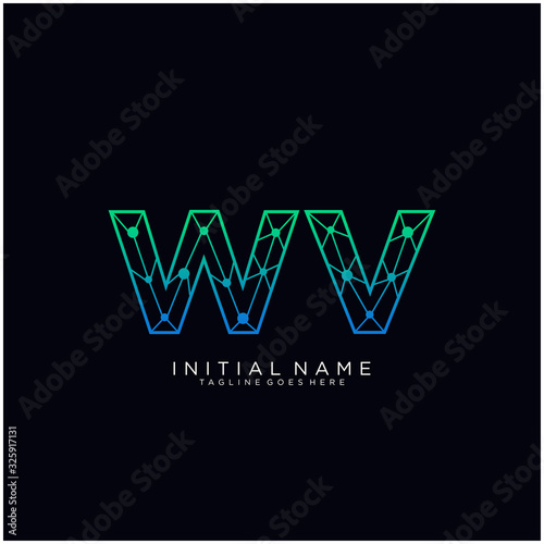 Letter WV abstract line art logo template.