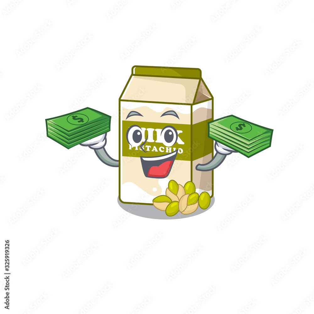 cool rich pistachio milk character having money on hands cool rich pistachio milk character having money on hands