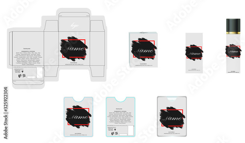 Packaging design, luxury perfume box,  pocket perfume and deo design template and mock up box. Illustration vector.