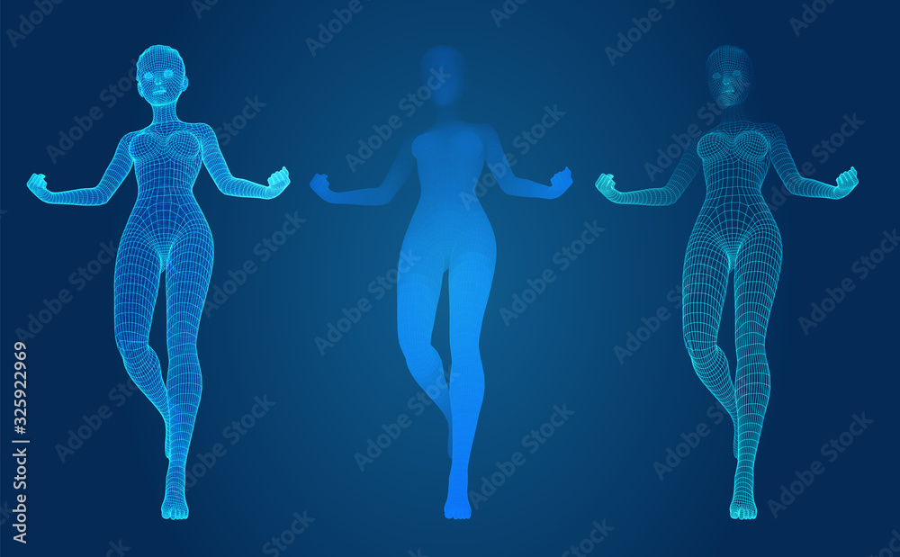 vector set of female figures in dance poses on the background