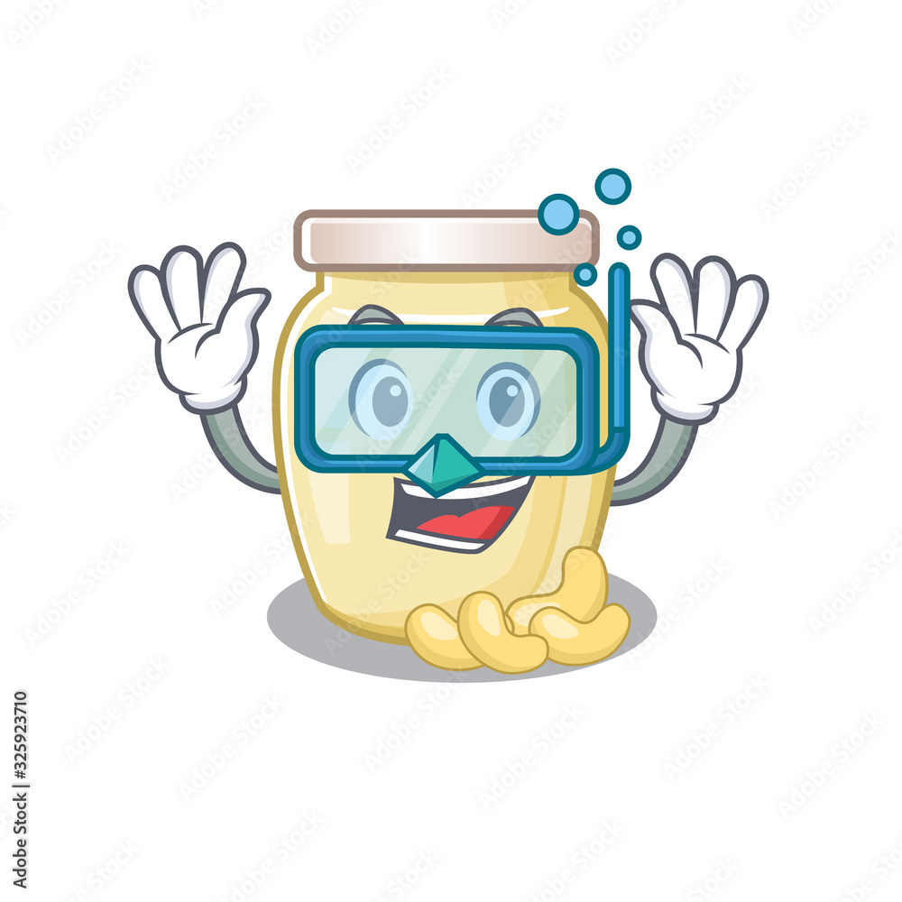 cartoon character of cashew butter wearing Diving glasses cartoon character of cashew butter wearing Diving glasses