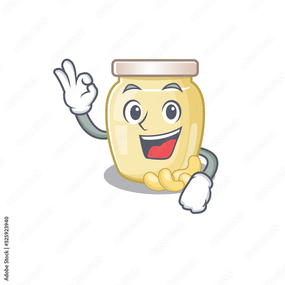 A funny picture of cashew butter making an Okay gesture