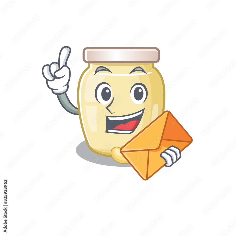 Fototapeta premium Happy face cashew butter mascot design with envelope
