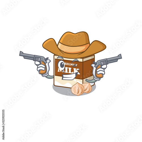 Hazelnut milk Cowboy cartoon concept having guns