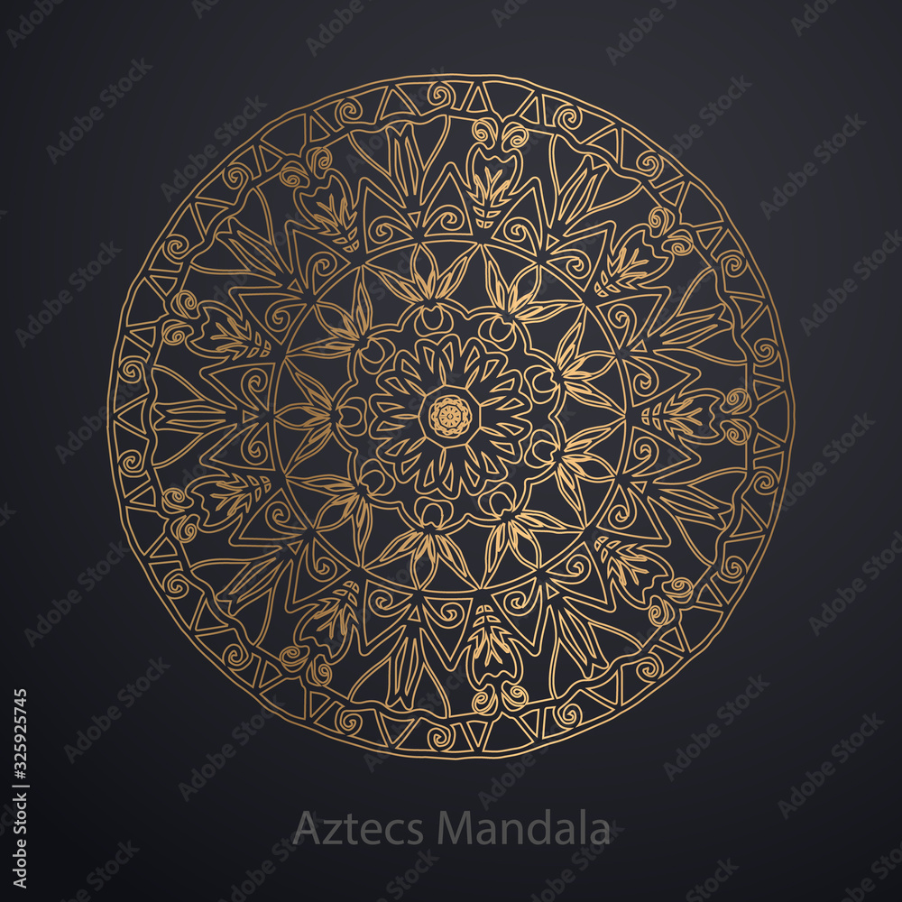 Gold mandala on black background. Ethnic pattern.