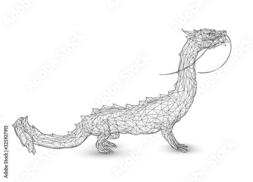 vector long dragon snake isolated on white background in 3d polygon style