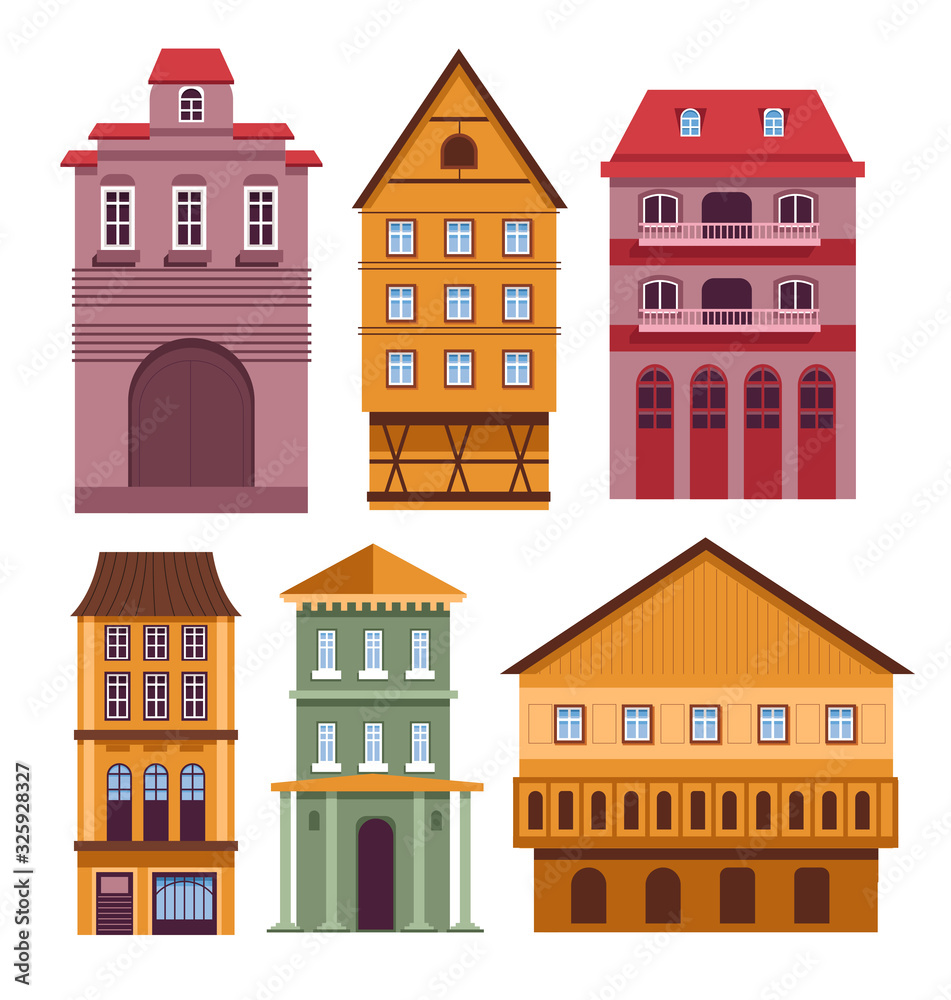 Residential buildings set with bright old European style houses