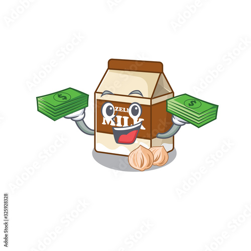 cool rich hazelnut milk character having money on hands