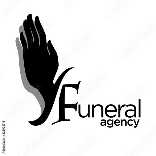 Stampa su tela Interment or burial, funeral agency isolated icon, palm silhouette