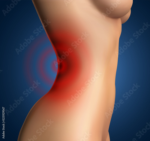 vector female body on a blue background. lower back pain