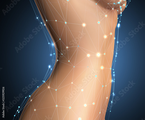 vector female body in the style of lines, dots, glow