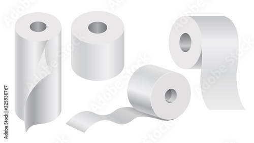 Toilet paper and disposable towels isolated icons, bathroom items