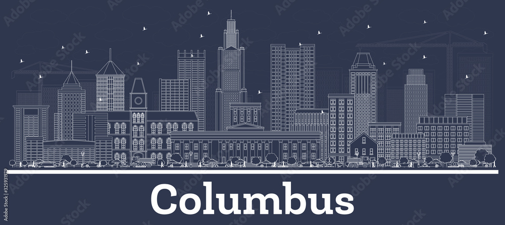 Outline Columbus Ohio City Skyline with White Buildings.