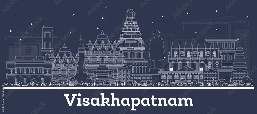Outline Visakhapatnam India City Skyline with White Buildings.