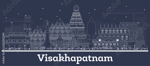 Outline Visakhapatnam India City Skyline with White Buildings.