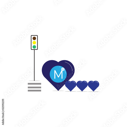 blue alphabet love story with initial letter M logo design vector template ver.13
